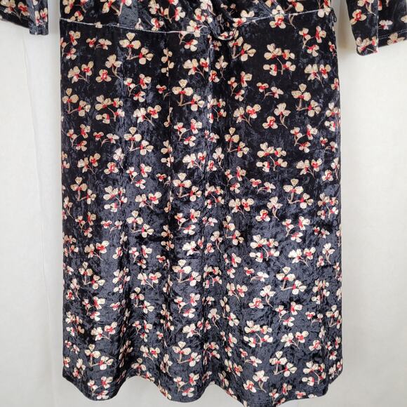 Yumi black floral print velvet long sleeved midi wrap dress size 14 - Picture 5 of 8